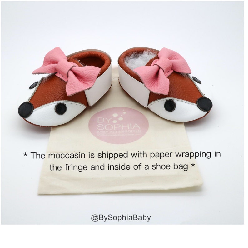 Baby Fox Mocassins, Baby Gold FOX Mocassins, Baby Lederen Schoenen, Echte Lederen Moccs, Peuter Fox Mocassins, Baby Moccs, Baby Shower Gift afbeelding 4