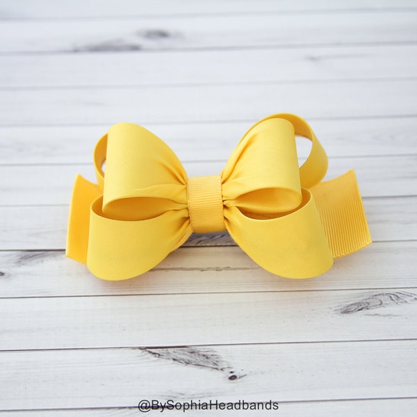 Yellow Hair Clip, Yellow Bow Hair Clip, Bow Hair Clip, Toddler Gold Hair Clip, Girls Bow Hair Clip, Big Bow Hair Clip, 984