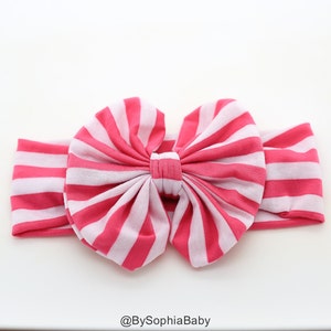 Hot Pink and White Stripe Messy Bow, Baby Head Wrap, Pink Baby Headband, Turban Head Wrap, Pink Stripe Bow, Baby Toddler Little Girl, 230