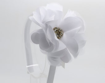 White Girls Headband, White Toddler Headband, Flower Girl Headband, Flower Headband, Girls Headband, Rhinestones Head band, 1122