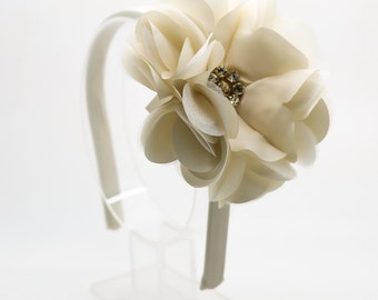 IvoryToddler Stirnband, Blumenmädchen Stirnband, große Blumenstirnband, Mädchen-Bogen-Stirnband, Elfenbein Mädchen Stirnband, Strass Stirnband, 1122