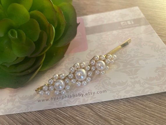 Flower Pearl Bow Hair Clip, Ivory Bow Hair Clip, Pearl Baby  display picture 3