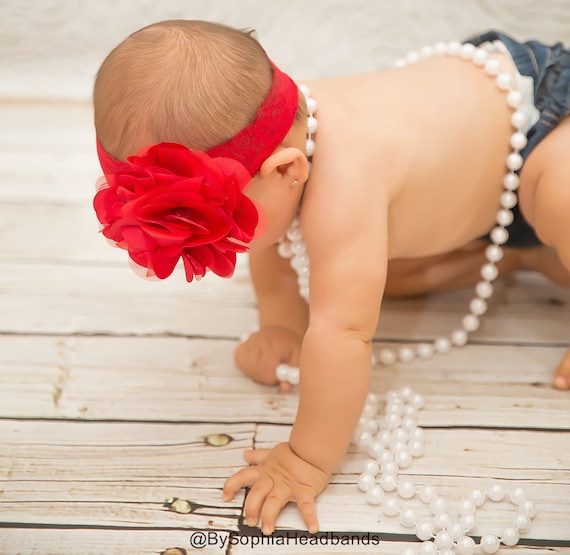 Bandeau Bébé Fille Fleur Rose Perle – 1 Pièce – Nouveau-né – Parfait Pour Baptême, Photo, Fête