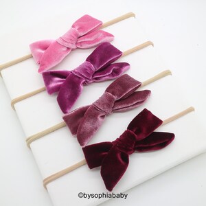 Baby Velvet Bows, Baby Velvet Christmas Headbands, Baby Shower Gift, Baby Girl Hair Bows, Baby headband, Baby Pink Burgundy Baby Bow, 1919