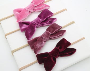 Baby Velvet Bows, Baby Velvet Christmas Headbands, Baby Shower Gift, Baby Girl Hair Bows, Baby headband, Baby Pink Burgundy Baby Bow, 1919
