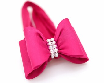 Starkt rosa rosetthårband, rosa babyhårband, stort rosetthårband för baby, nyföddhårband, babyhårband, nylonhårband, rosa babyhårband, 936