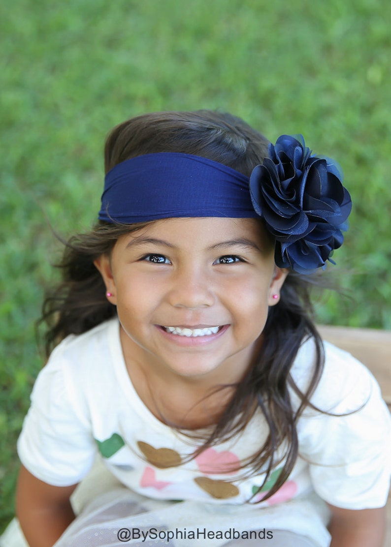 Flower Girl Headband 914 Big Flower Nylon Headband Blue Big Flower Head band Royal Blue Flower Headband Royal Blue Baby Headband
