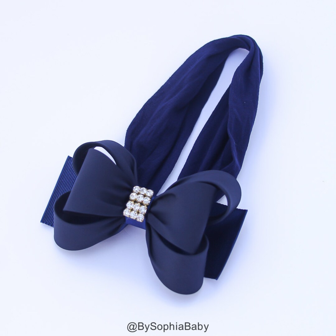 Bow Head Bands - 2 Pack - Blue Stripe & White Blue Elephant