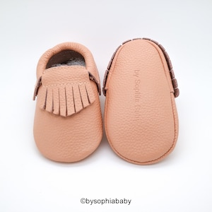 Blush Pink Fringe Moccasins, Baby Pink Moccasins, Baby Leather Shoes, Genuine Leather Moccs, Toddler Moccasins, Baby Moccs, Baby Shower Gift