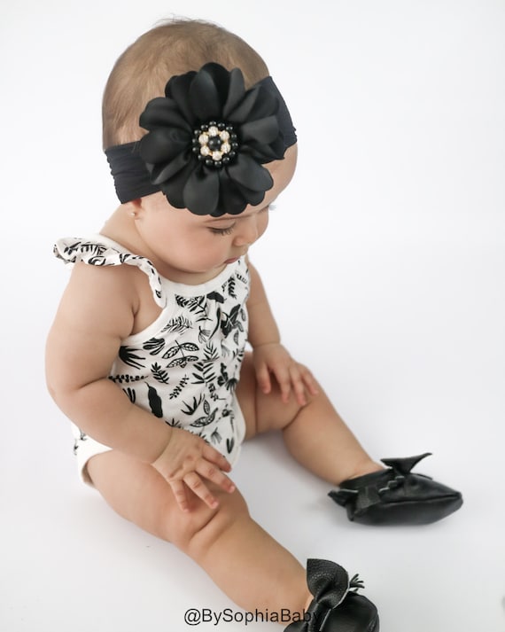 Black Headband Headwrap, Baby Flower Headband, Baby Girl  display picture 1
