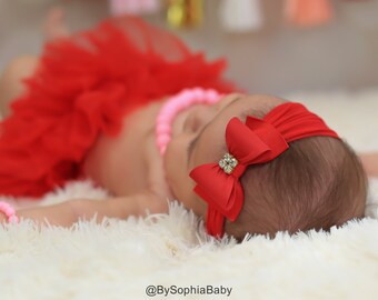 Red Baby Headband, Christmas Headband, Red Bow Headband, Newborn Headband, Baby Headband, Bow Headband, Red Nylon Headband, 715