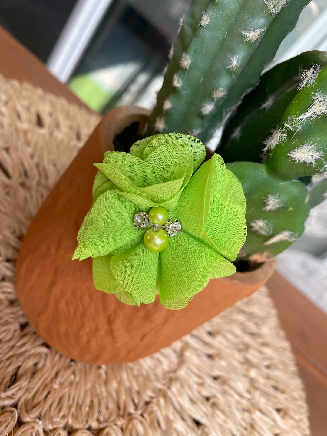 Hair Bow Women Green Floral Lime Feeling Good Pearl Rhinestone Accessories Hair Bow Women Green Floral Lime Feeling Good Pearl  main image 4