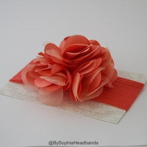 Baby Headband, Coral Flower Headband, Coral Baby Headband, Big Flower Headband, Flower Girl Headband, Coral Big Flower Headband, 914