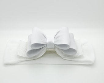 Baby Headband, White Big Bow Headband, White Baby Headband, Nylon Headband, Baby Girl Headband, First Communion, Baptism Headband, 1041