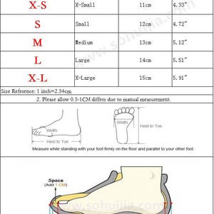May include: A chart showing baby shoe sizes in UK inches and centimetres. The chart shows the size, description, outsole length in centimetres, and outsole length in inches. The chart also includes a diagram showing how to measure a baby's foot for shoe size.
