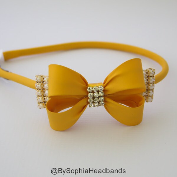 Yellow Mustard Bow Arch Headband, Girl Headband, Yellow Hard Headband, Yellow Arch Headband, Photo Prop, Flower Girl Headband, 924