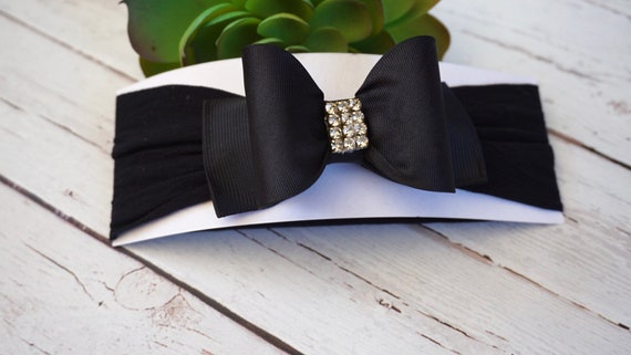 Baby headband, Black Baby Headband, Black Bow Headband, Newborn Headband, Photography Prop, Black Baby Headband, Rhinestone Headband, 715