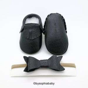 Black Fringe Moccasins, Baby Black Moccasins, Baby Leather Shoes, Genuine Leather Moccs, Toddler Moccasins, Baby Moccs, Baby Shower Gift