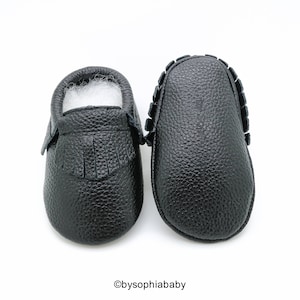 Black Fringe Moccasins, Baby Black Moccasins, Baby Leather Shoes, Genuine Leather Moccs, Toddler Moccasins, Baby Moccs, Baby Shower Gift