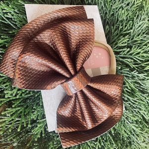 Brown Metallic hair Bow Hair Clip and  headband, Gold Headband, Turban Head Wrap, Shiny Gold Headband, Baby Toddler Little Girl, 230