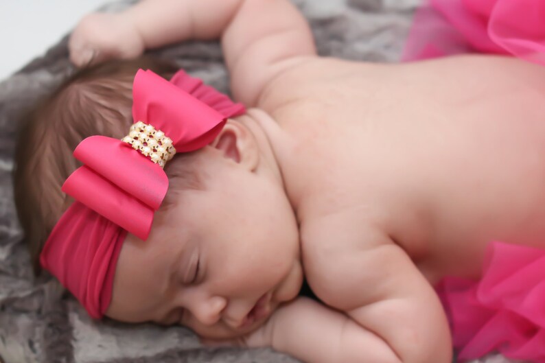 Hot Pink Bow Headband, Pink Baby Headband, Baby Big Bow Headband, Newborn Headband, Baby Headband, Nylon Headband, Pink Baby Headband, 936 image 3