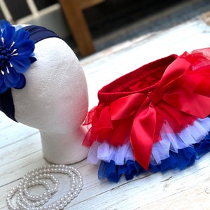 4TH of July Baby Girl Outfit, American set headband and bloomer skirt  outfit, Baby Shower Gift, photoshoot Outfit