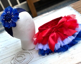 4 de julio Baby Girl Outfit, diadema americana y traje de falda bloomer, regalo de baby shower, atuendo de sesión de fotos