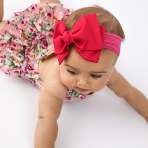 Baby Headband Head Wrap, Pink Big Bow Headband, Hot Pink Baby Headband, Newborn Headband, Big Bow Headband, Nylon Bow Headband, 1105