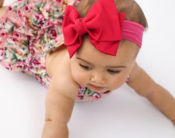 Babypannband, huvudband med stort rosett, knallrosa babypannband, pannband för nyfödd, stort rosett, pannband med nylonrosett, 1105