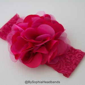 Tiara de flor rosa quente, tiara de bebê rosa, tiara de flor grande, tiara de menina de flor, tiara de flor grande rosa, tiara de renda de bebê, 909