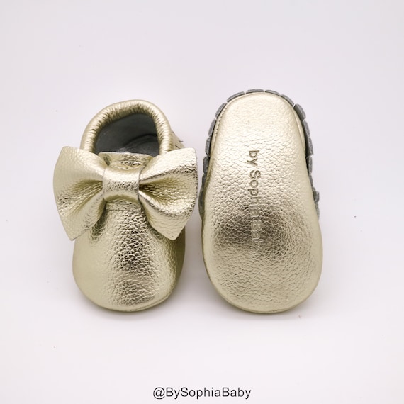 gold baby moccasins