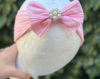 Baby Headband Headwrap, Light Pink Big Bow Headband, Light Pink Baby Bow Headband, Newborn Headband, Big Bow Headband, Nylon Headband, 906