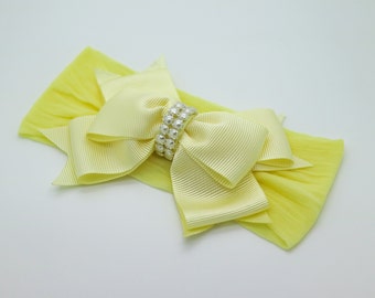 Baby Headband Headwrap, Amarillo baby Headband, Yellow Bow Headband, Baby Bow Headband, Big Bow Headband, Flower Girl Headband, Big Bow, 906