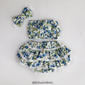 Rüschen Back Bloomer Top und Stirnband, Baby Bloomer Set, Baumwolle Baby Pumphose, Floral Bloomer Set, Floral Baby Stirnband, 2424