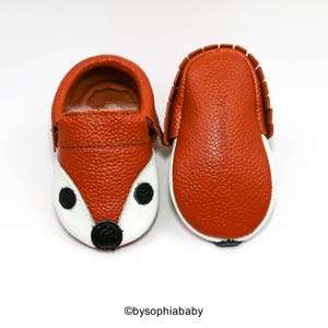 Baby Fox Moccasins, Baby FOX Fringe Moccasins, Baby Leather Shoes, Genuine Leather Moccs, Toddler Fox Moccasins, Baby Shower Gift