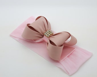 Pale Pink Big Bow Headband, Pink Baby Headband, Bow Headband, Newborn Headband, Baby Girl Headband, Photography Prop, Nylon Headband, 981