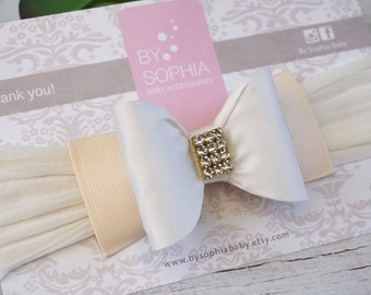 Ivory Bow Headband, Baby Bow Headband, Newborn Headband, Photography Prop, Headband, Ivory Gold Headband, Bow Headband, 715