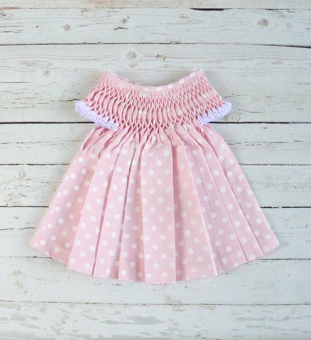 Polka Dot Dress, Pink Dress, Baby Girl Dress, Flower Baby Dress, Tea