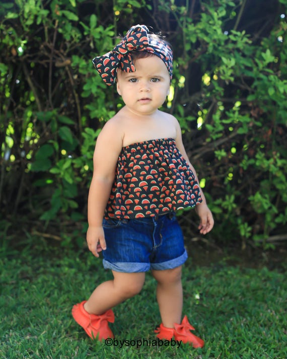 Watermelon Baby Top and Head Wrap Set, Baby Summer Set, Baby