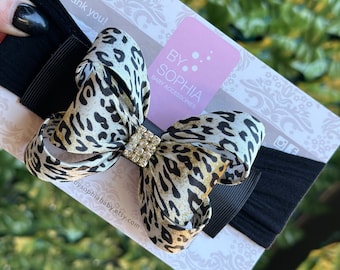 Baby hoofdband, Leopard Cheetah baby hoofdband, baby grote boog hoofdband, pasgeboren hoofdband, baby meisje hoofdband, nylon hoofdband, boog hoofdband, 981
