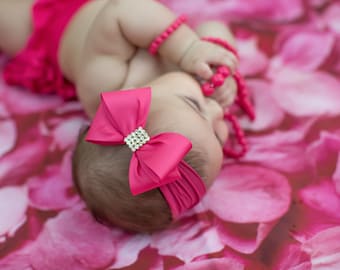 Babypannband, rosa babypannband, stor rosett för babypannband, nyföddpannband, babypannband, nylonpannband, rosa babypannband, 1034