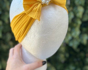 Mustard Bow Pea Headband, Yellow Baby Headband, Yellow Bow Headband, Baby Bow Headband, Big Bow Headband, Flower Girl Headband