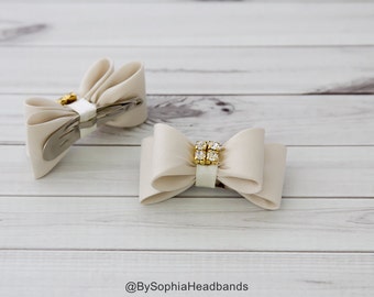 Flower Pearl Bow Hair Clip, Ivory Bow Hair Clip, Pearl Baby  display picture 1