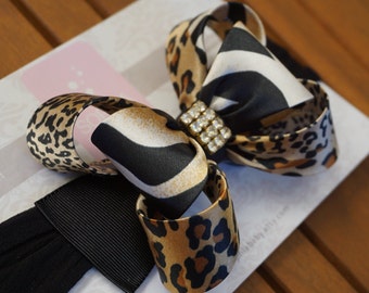 Baby hoofdband, luipaard cheetah baby hoofdband, baby grote boog hoofdband, pasgeboren hoofdband, baby meisje hoofdband, nylon hoofdband, boog hoofdband, 981