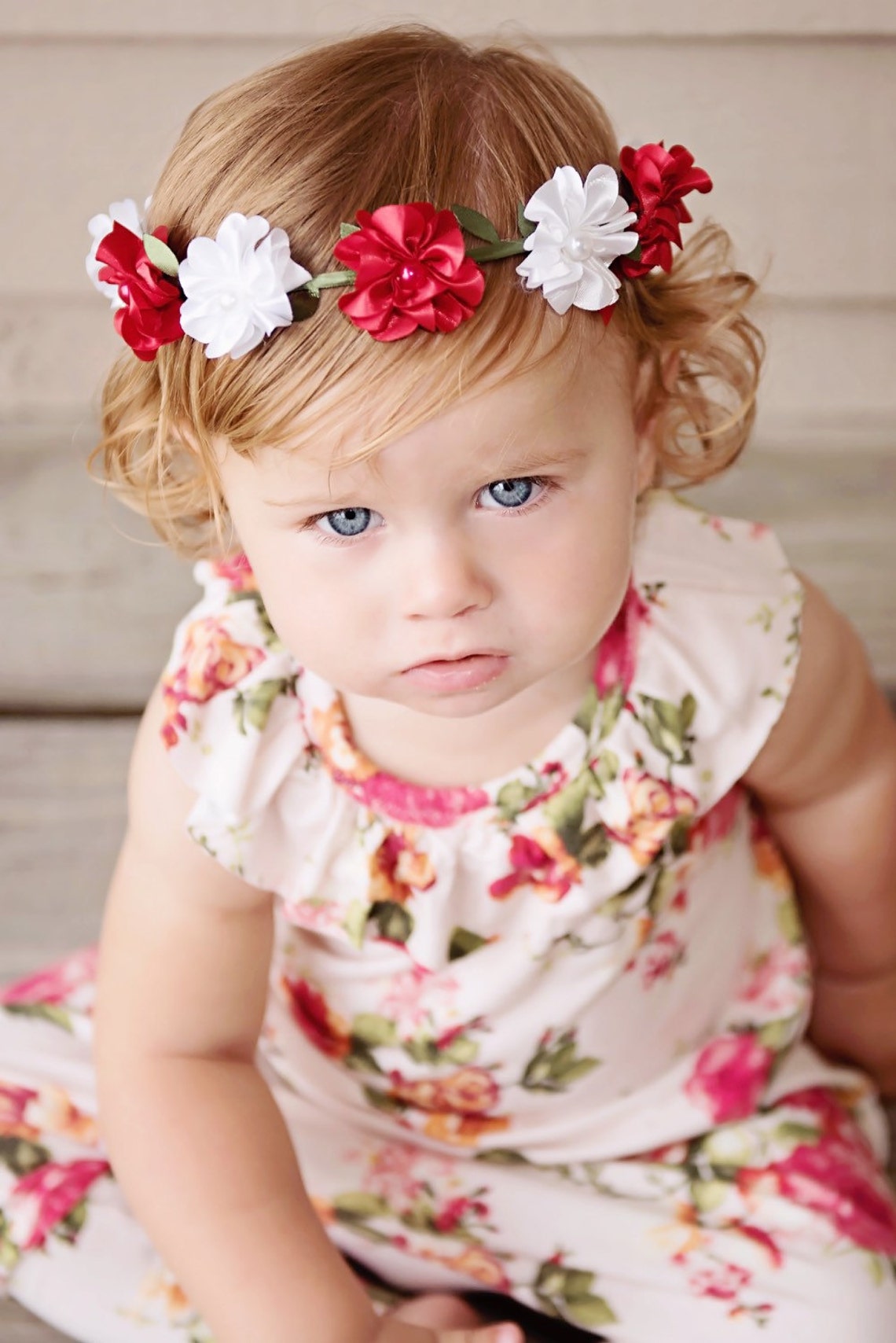 Baby Flower Crown Toddler Flower Crown Red and White Flower Etsy