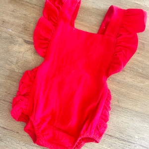 Red Baby Girl Romper, Vintage Baby Romper, Baby Girl Ruffle Bloomer, Easter baby romper, Baby Shower Gift, Retro baby Romper