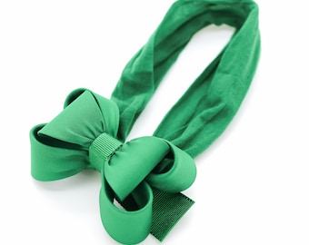 Green Baby Bow Headband, Green Baby Headband, Bow Headband, Newborn Headband, Baby Girl Headband, Photography Prop, Nylon Headband, 1431