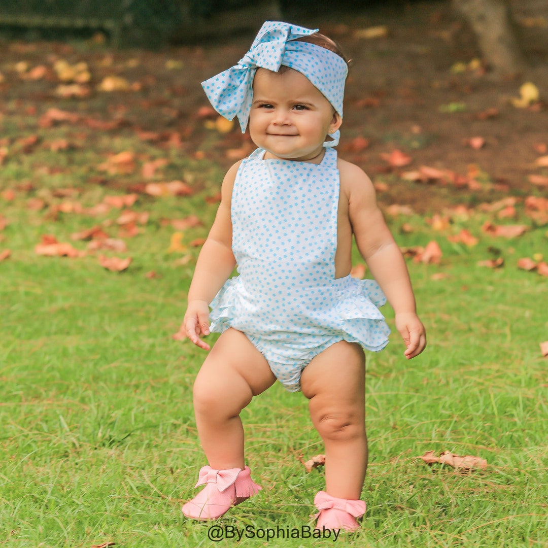 Baby Girl Romper Set, Baby Romper and Headband, Mint Floral Baby Romper