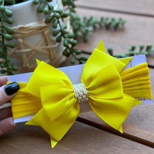 Baby Headband Headwrap, Yellow Baby Headband, Yellow Bow Headband, Baby Bow Headband, Big Bow Headband, Flower Girl Headband, Big Bow, 906