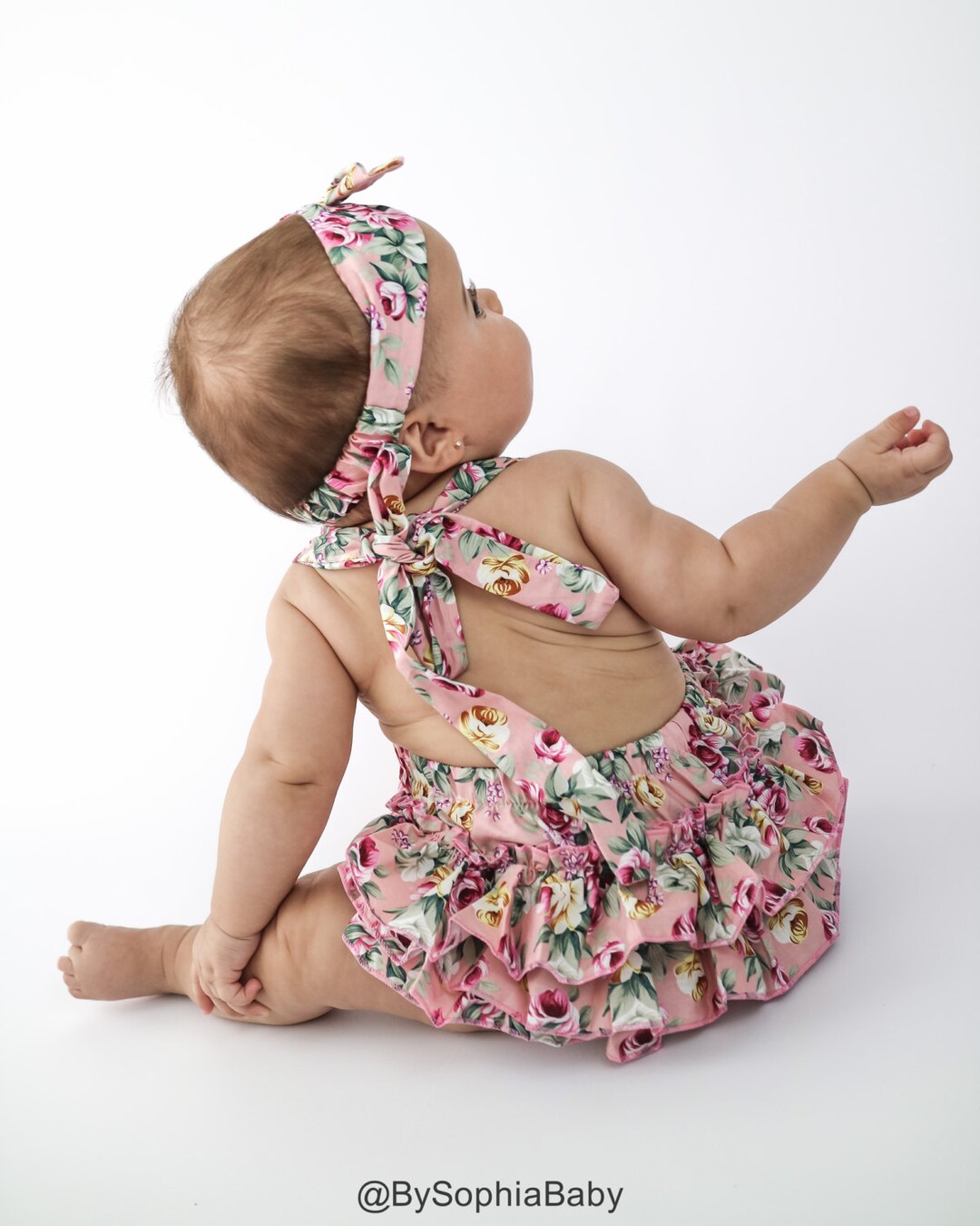 Baby Girl Romper Set, Baby Romper and Headband, Floral Baby Bloomer Set